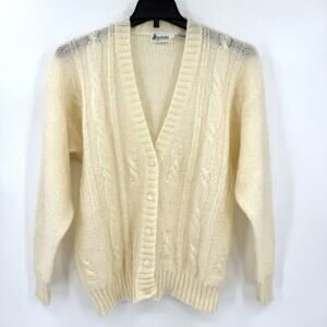 Sportables VTG Mohair Cream Chunky Cable Knit Cardigan Sweater Womens Large